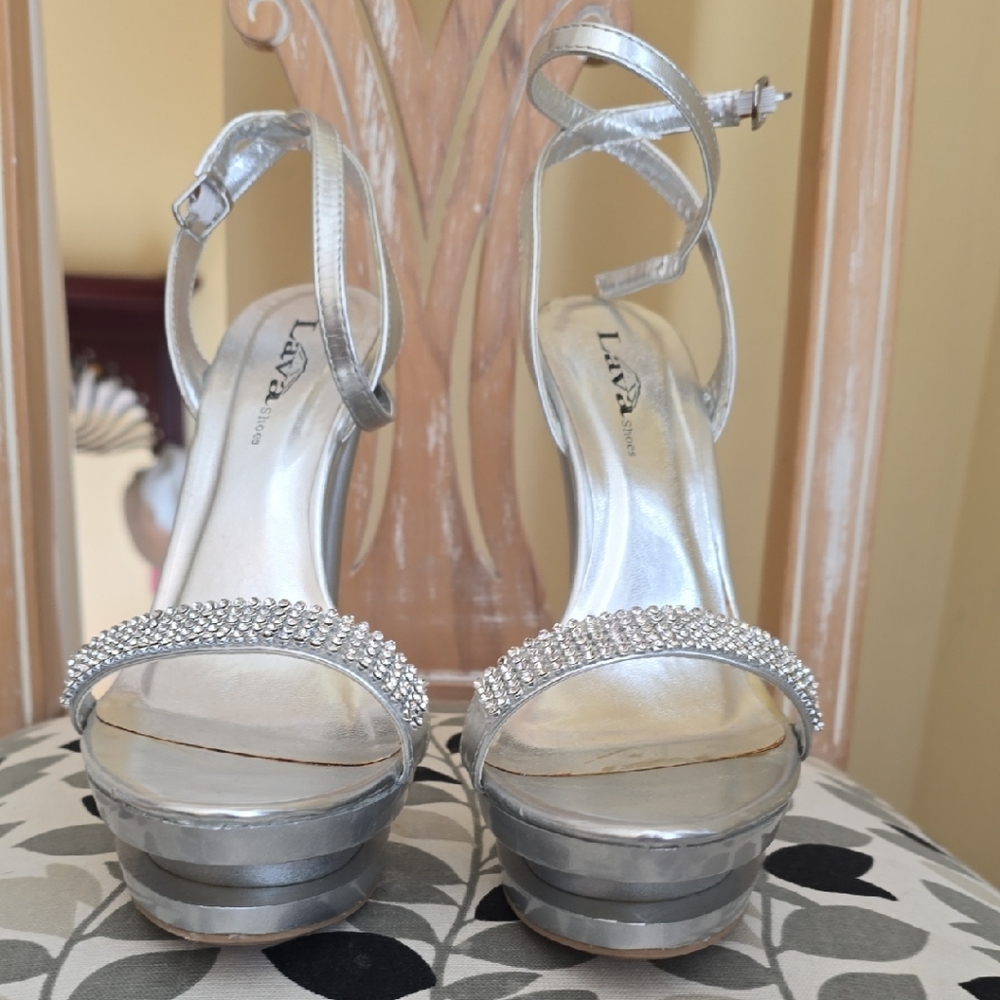 LARA Elegant Silver Strappy Heels